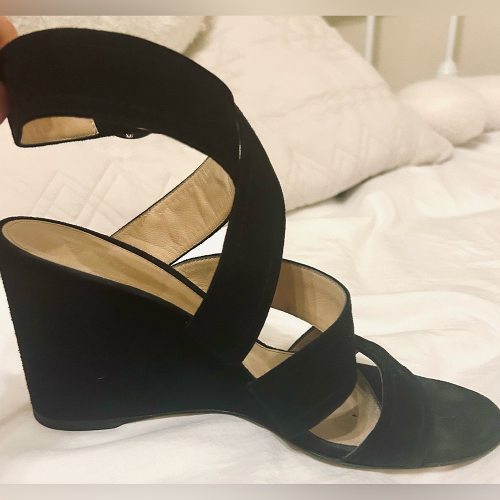 Gianvito Rossi black suede ankle wrap wedge sandals - Picture 6 of 9
